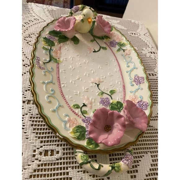 Vintage Avon Spring Duckling Relish Tray | Hand-Painted Floral China | Cottageco - Picture 1 of 9